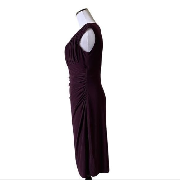 LAUREN RALPH LAUREN Sz 4 Purple Draped Ruched Surplice Dress Cap Sleeves - Picture 4 of 13